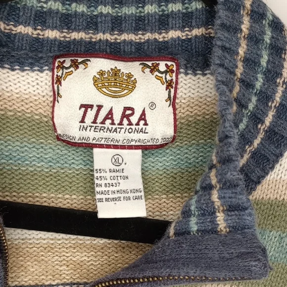 Tiara Women's Striped Sweater - Blue and Green - Picture 3 of 9